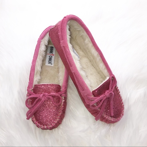 pink glitter moccasins